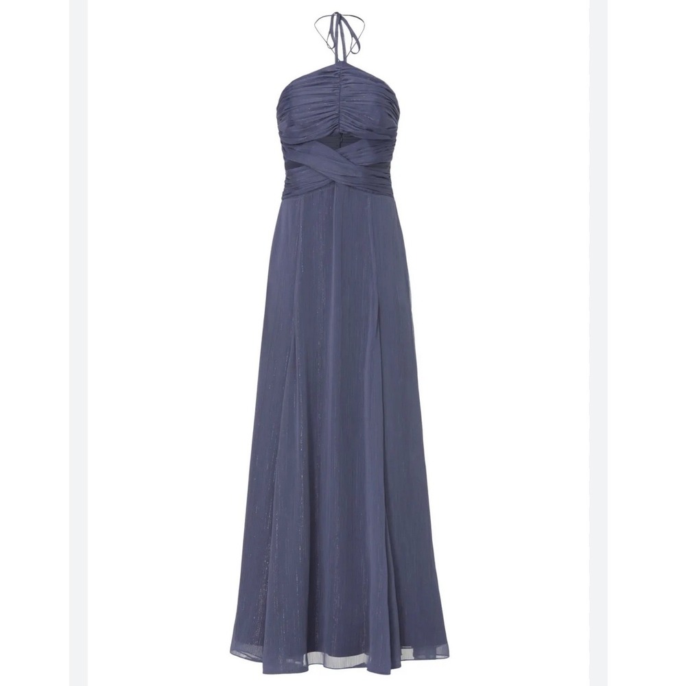 Likely Runa Gown Halter Maxi Size 10 Slate Blue Metallic Shimmer Chiffon (B) - Picture 10 of 12